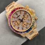 ROLEX Daytona 904L Steel Cal.7750 Movement Rainbow Gems Watch